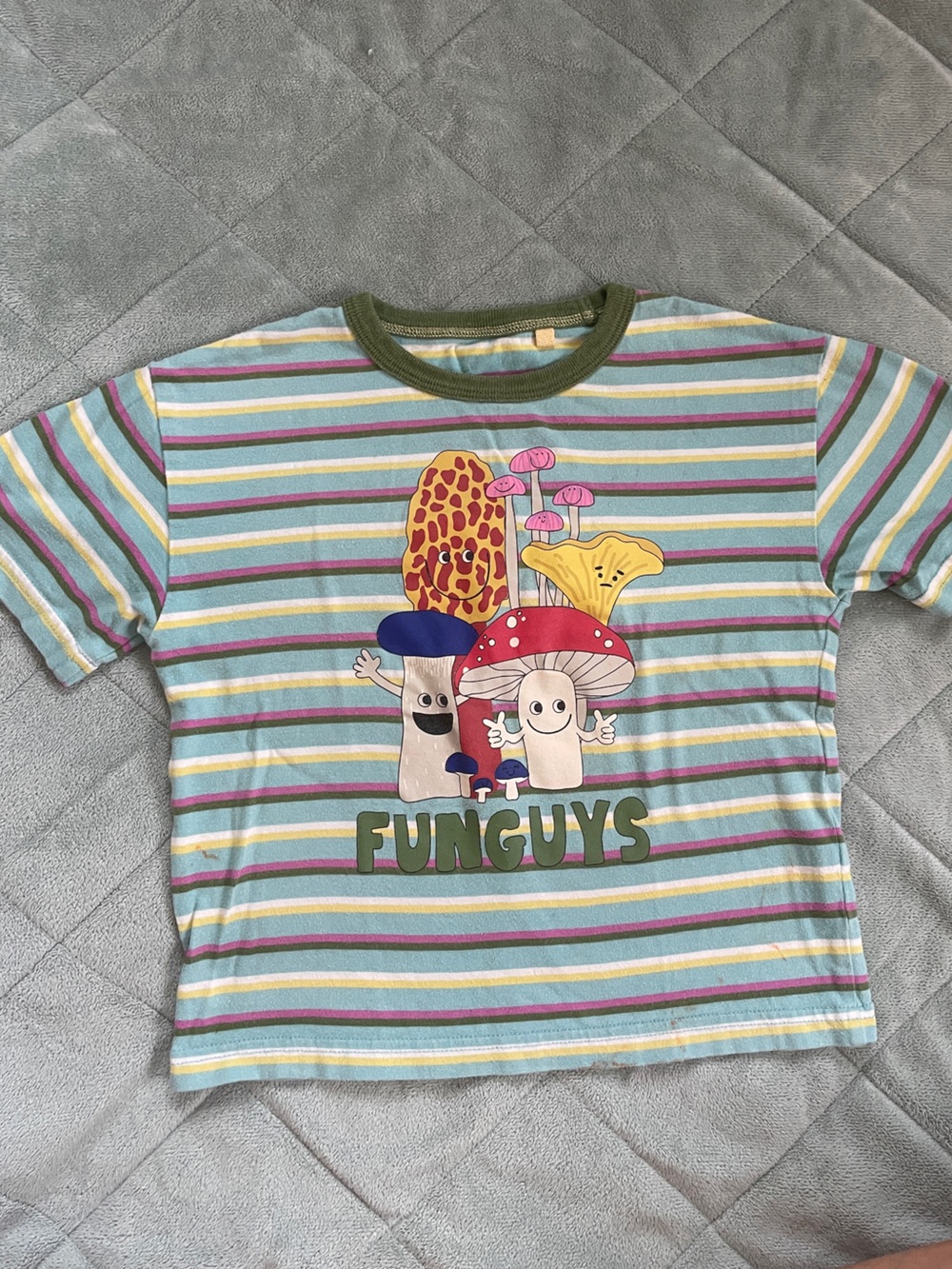 Mini Boden Striped Mushroom Tee in Blue, Pink, Yellow and Olive